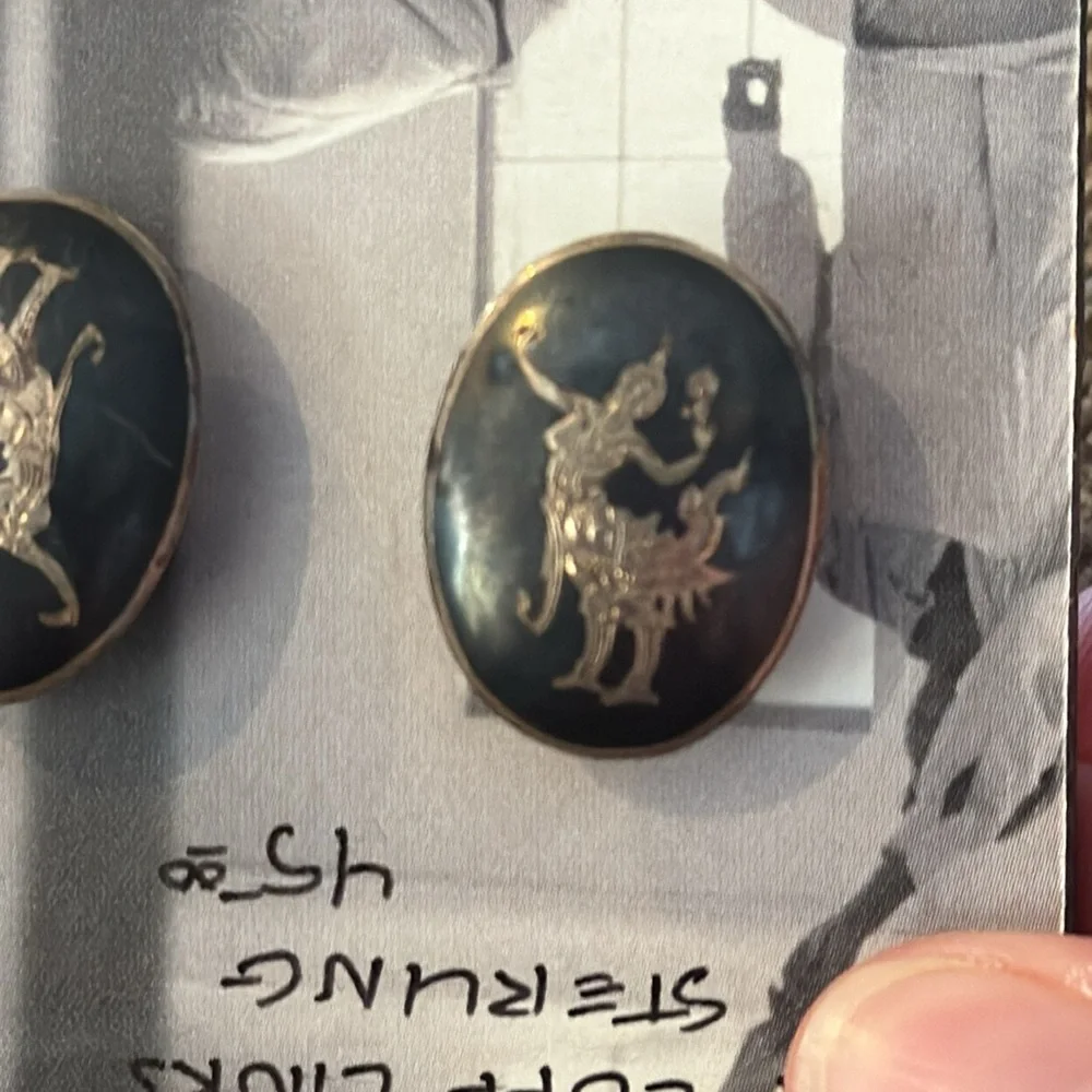 sterling silver mens vintage siam nielloware mekkala goddess cufflinks (TD)